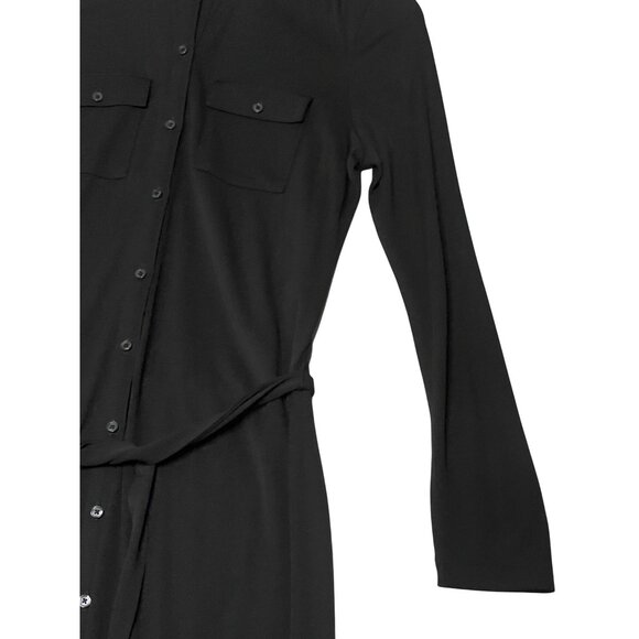 Liz Claiborne Classic Small Black Shirt Dress Tie-Waist Button-Front Long Pocket - Picture 14 of 16